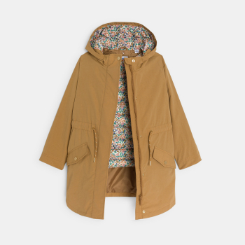 سترة باركا 3 في 1 بقلنسوة ومقاومة للماء، باللون البني الفاتح للفتيات.