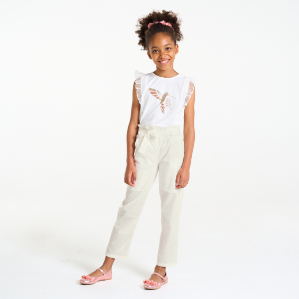 Pantalon droit paper bag blanc Fille Pantalon droit paper bag blanc Fille