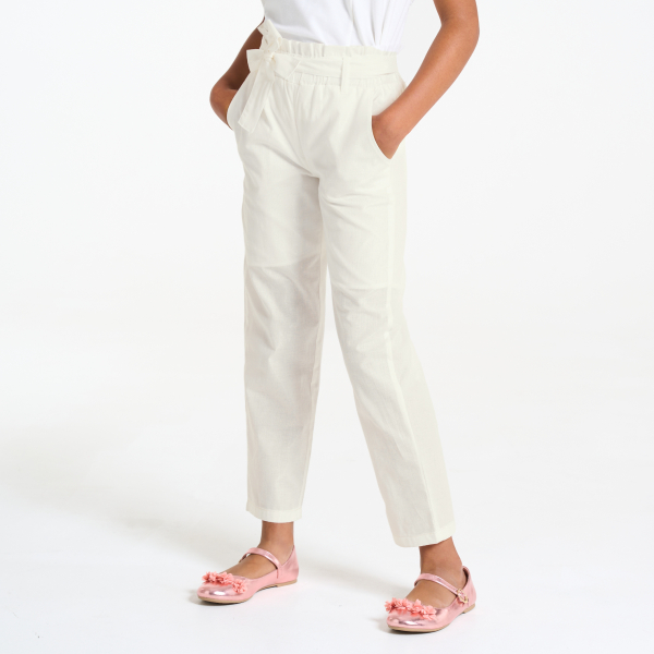 Pantalon droit paper bag blanc Fille Pantalon droit paper bag blanc Fille