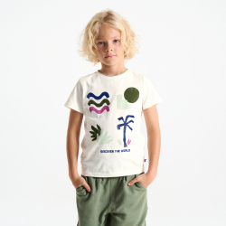 T-shirt manches courtes à motif blanc Garçon