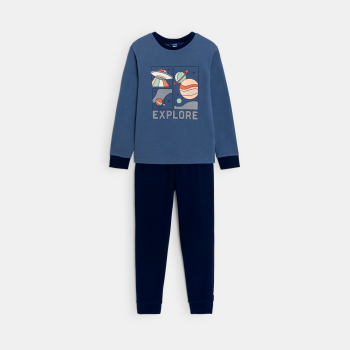 منامة من الجيرسي من قطعتين باللون الأزرق للأولاد