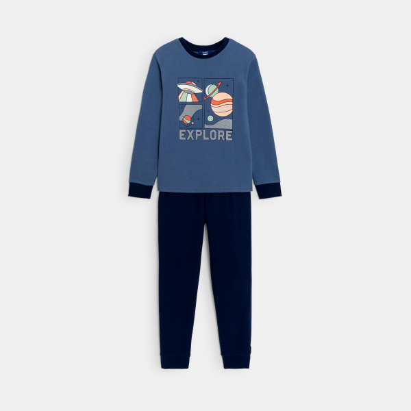 منامة من الجيرسي من قطعتين باللون الأزرق للأولاد منامة من الجيرسي من قطعتين باللون الأزرق للأولاد