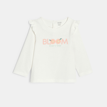 تيشيرت بأكمام طويلة برسمة حيوانات باللون البرتقالي للفتيات الصغيرات