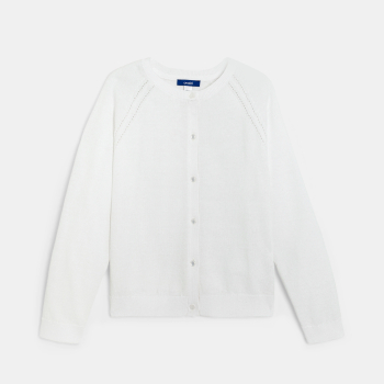 كارديغان محبوك من درز دقيقة بمظهر قزحي، باللون الأبيض للفتيات.