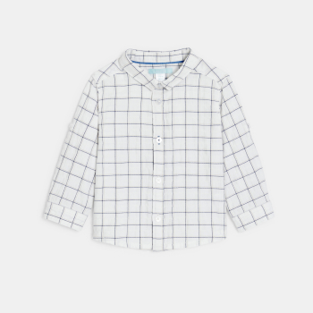قميص بمربعات بأكمام طويلة قابل للطي باللون الأبيض للأولاد الصغار