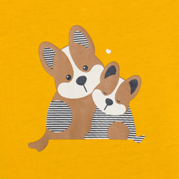 بذلة نوم دافئة من القطن الخفيف، برسوم مطبوعة للكلاب باللون الأصفر للأولاد الصغار