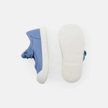 حذاء باليرينا من القماش بعقد باللون الأزرق للفتيات الصغيرات