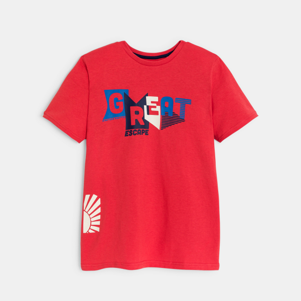T-shirt manches courtes à message rouge Garçon T-shirt manches courtes à message rouge Garçon