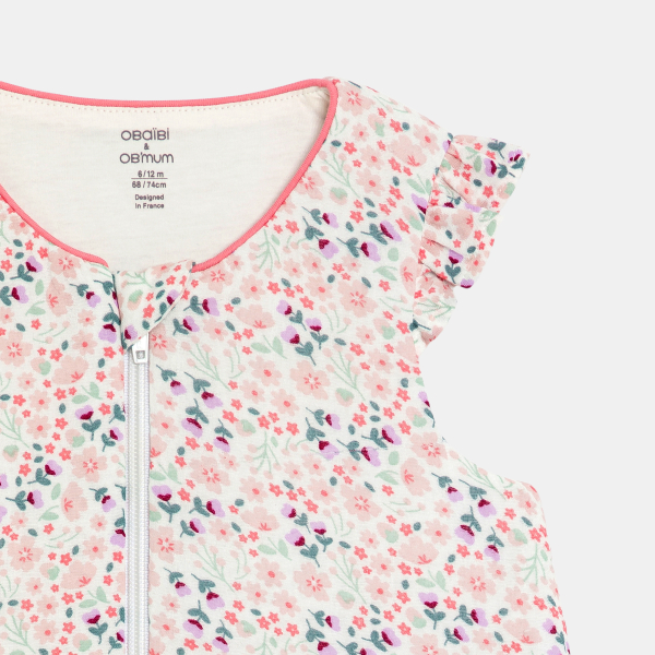 كيس نوم من الشاش القطني مزين برسوم أزهار باللون الوردي للفتيات الصغيرات