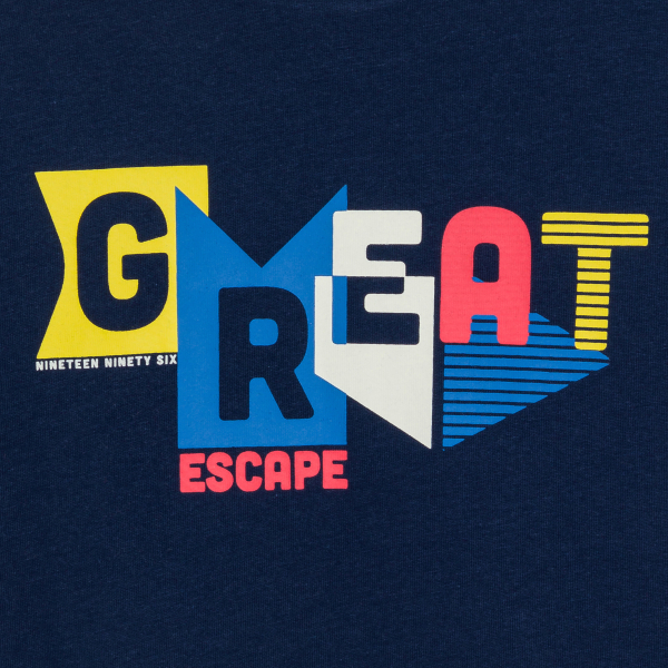 تيشيرت بأكمام قصيرة مزين برسالة، باللون الأزرق الداكن للأولاد تيشيرت بأكمام قصيرة مزين برسالة، باللون الأزرق الداكن للأولاد