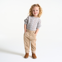 Pantalon velours côtelé taille élastique beige bébé fille