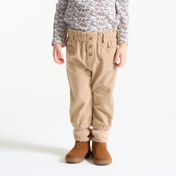 بنطلون من الثوب المخملي المضلع، بمقاس مرن وبلون الوردي البيج للفتيات الصغيرات.