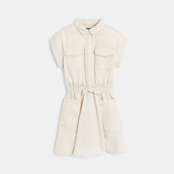 Robe-chemise manches courtes écru Fille Robe-chemise manches courtes écru Fille