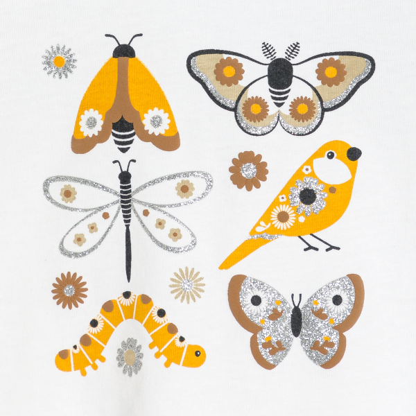 تيشيرت برسوم حشرات ناتئة باللون البني للفتيات الصغيرات
