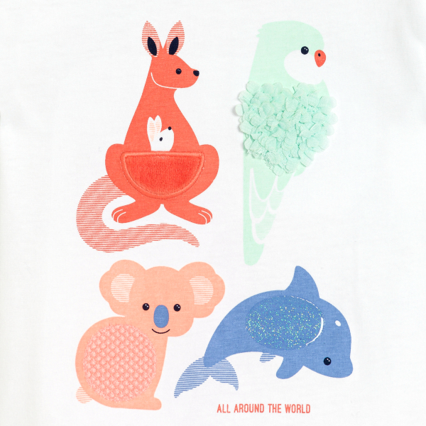 T-shirt sensoriel animaux blanc bébé fille T-shirt sensoriel animaux blanc bébé fille