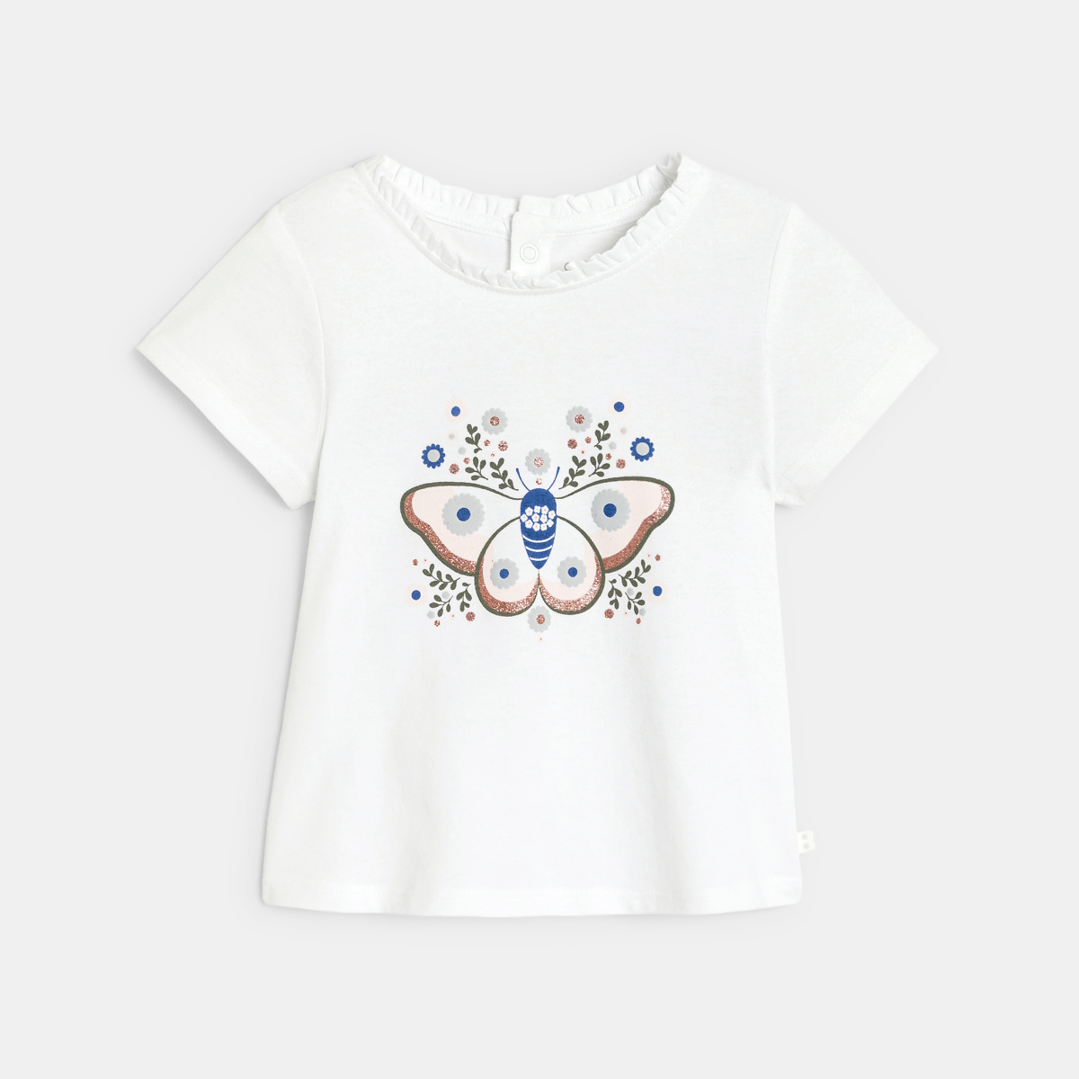 تيشيرت مزين برسمة فراشة ناتئة، باللون الأزرق للفتيات الصغيرات تيشيرت مزين برسمة فراشة ناتئة، باللون الأزرق للفتيات الصغيرات