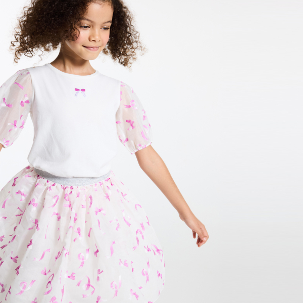 T-shirt à manches courtes motif nœud blanc Fille T-shirt à manches courtes motif nœud blanc Fille