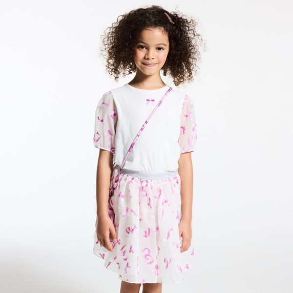 T-shirt à manches courtes motif nœud blanc Fille T-shirt à manches courtes motif nœud blanc Fille