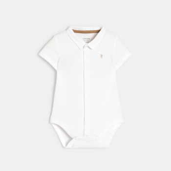 Salopette courte rayée et body col polo marron bébé garçon