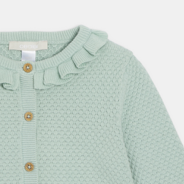 جيليه منسوج من التريكو الفاخر مع كشكشة، باللون الأخضر للفتيات الصغيرات جيليه منسوج من التريكو الفاخر مع كشكشة، باللون الأخضر للفتيات الصغيرات