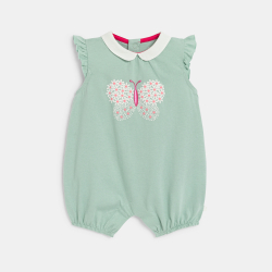 أفرول قصير زهري عليه صورة فراشة للطفلة الرضيعة