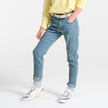 بنطلون جينز ضيق مع حزام باللون الأزرق للفتيات