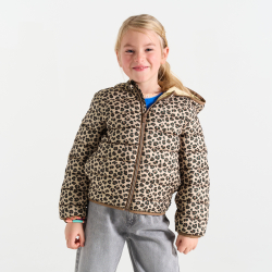 Doudoune à capuche léopard Fille