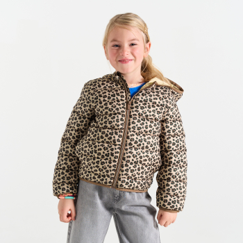 سُترة خفيفة ومبطنة بقلنسوة بطبعة جلد الفهد للفتيات