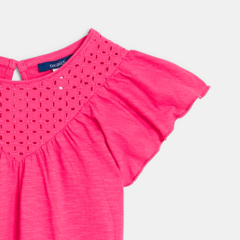 T-shirt manches courtes détail broderie anglaise jaune Fille