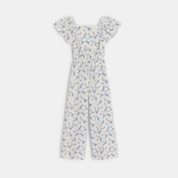 بدلة جمبسوت طويلة، بللون الأزرق السماوي وبرسوم مطبوعة، للفتيات