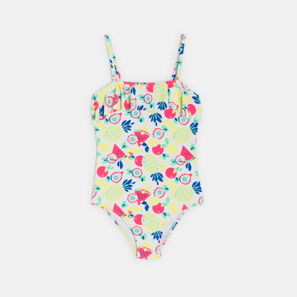 شورت سباحة مقلم قطعة واحدة أبيض اللون للفتيات شورت سباحة مقلم قطعة واحدة أبيض اللون للفتيات