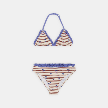 شورت سباحة مقلم قطعتين أبيض اللون للفتيات