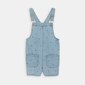 بدلة سالوبيت قصيرة من الجينز، باللون الأزرق الفاتح ومُطرز، للفتيات