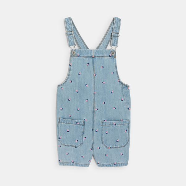 بدلة سالوبيت قصيرة من الجينز، باللون الأزرق الفاتح ومُطرز، للفتيات