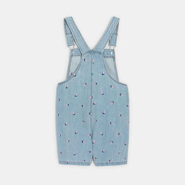 بدلة سالوبيت قصيرة من الجينز، باللون الأزرق الفاتح ومُطرز، للفتيات