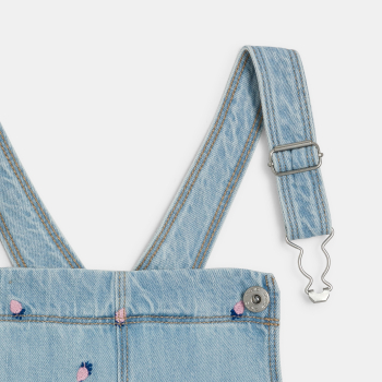 Salopette-short en jean brodé bleu clair Fille