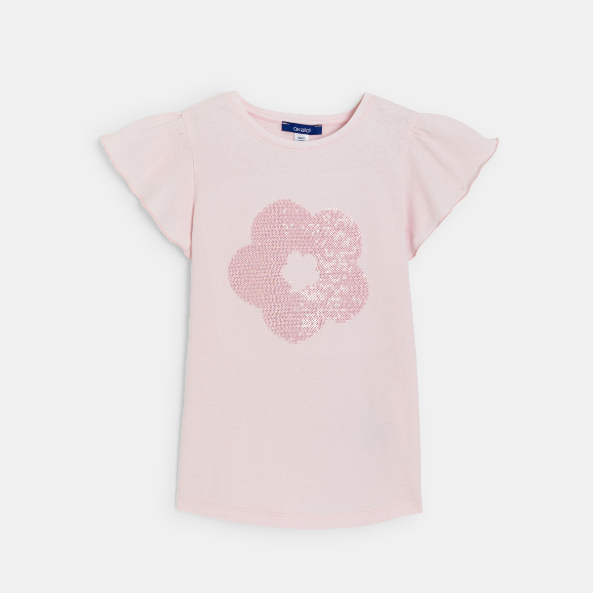 T-shirt manches courtes motif sequins rose pastel Fille T-shirt manches courtes motif sequins rose pastel Fille