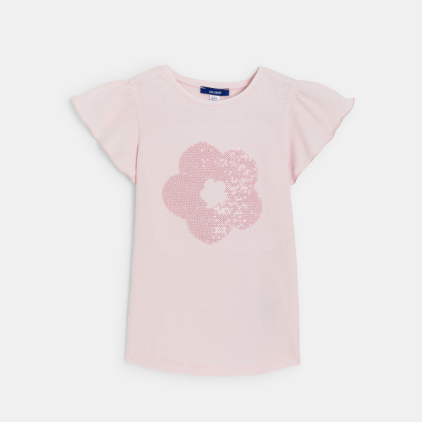 T-shirt manches courtes motif sequins rose pastel Fille T-shirt manches courtes motif sequins rose pastel Fille