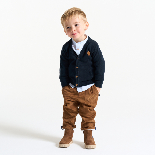 كارديغان تريكو محبوك باللون الازرق للأولاد الصغار كارديغان تريكو محبوك باللون الازرق للأولاد الصغار