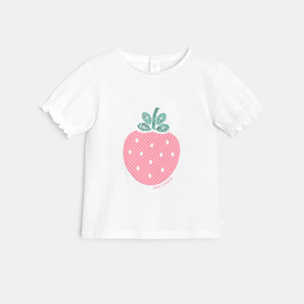 تيشيرت مطرز بالترتر باللون الأبيض للفتيات الصغيرات تيشيرت مطرز بالترتر باللون الأبيض للفتيات الصغيرات