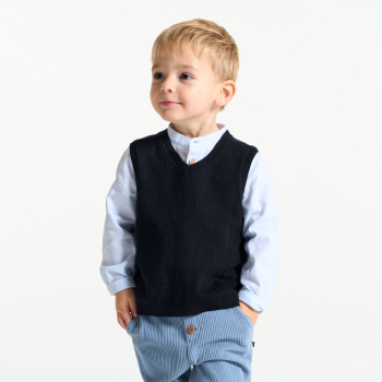 كنزة تريكو محبوكة بدون أكمام باللون الأزرق للأولاد الصغار