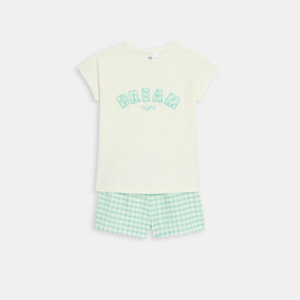 بيجاما-بشورت باللون الأخضر الباستيل قطعتين للفتيات بيجاما-بشورت باللون الأخضر الباستيل قطعتين للفتيات