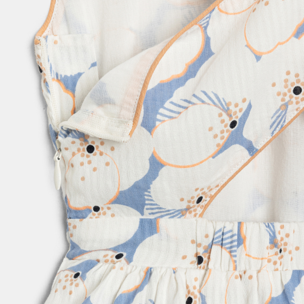 فستان أزرق أنيق مطبوع واسع للفتيات