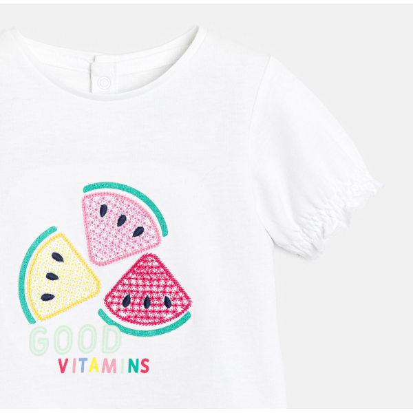 تي شيرت أبيض عليه ترتر للطفلة الرضيعة تي شيرت أبيض عليه ترتر للطفلة الرضيعة