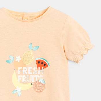 تيشيرت مطرز بالترتر باللون البرتقالي للفتيات الصغيرات