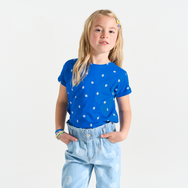 T-shirt manches courtes motif fraise bleu Fille T-shirt manches courtes motif fraise bleu Fille