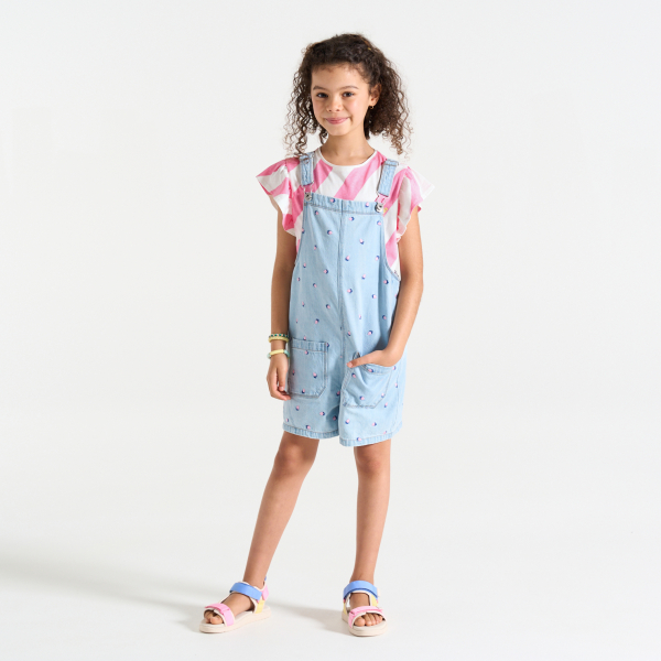 تيشيرت وردي مقلم بأكمام قصيرة للفتيات تيشيرت وردي مقلم بأكمام قصيرة للفتيات