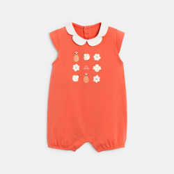 أفرول قصير برتقالي اللون بياقة على شكل بتلة الزهرة للطفلة الصغيرة