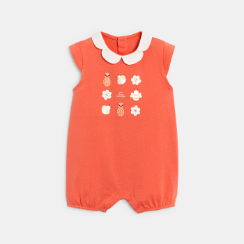 أفرول قصير برتقالي اللون بياقة على شكل بتلة الزهرة للطفلة الصغيرة