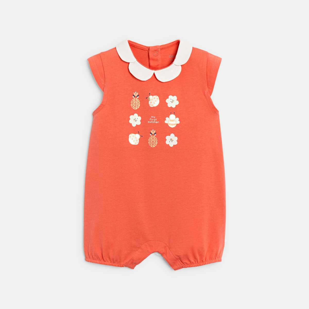 أفرول قصير برتقالي اللون بياقة على شكل بتلة الزهرة للطفلة الصغيرة أفرول قصير برتقالي اللون بياقة على شكل بتلة الزهرة للطفلة الصغيرة